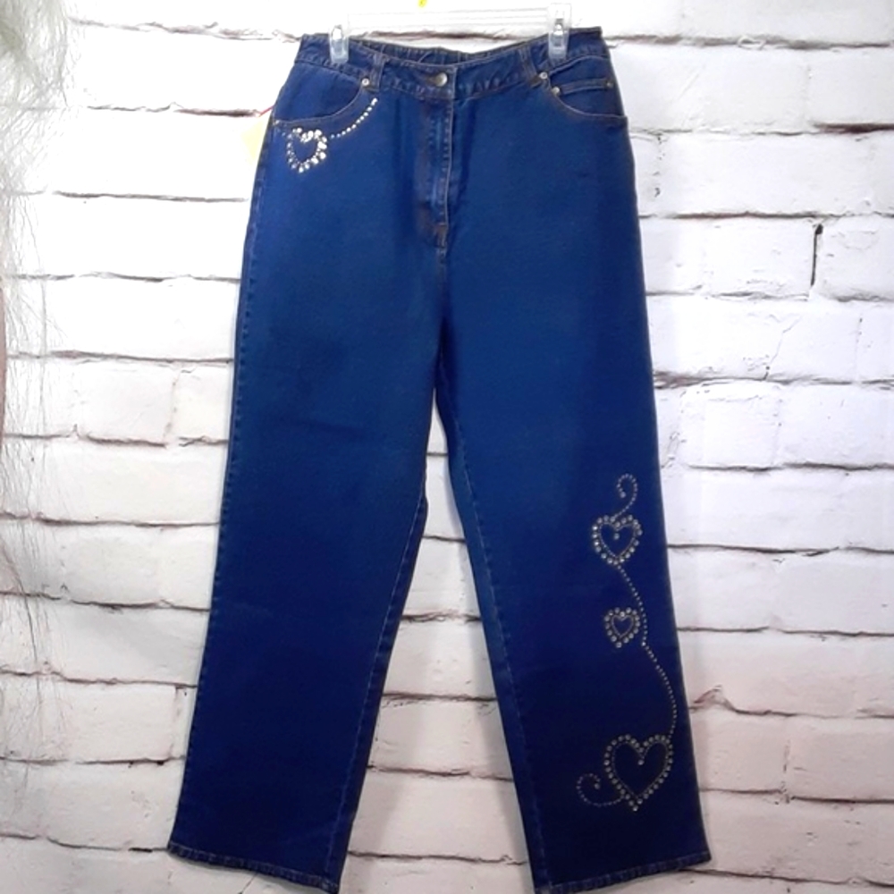 Quacker Factory NWT High Rise Embellished Stretch Jeans Lg